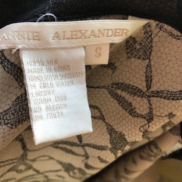 Annie Alexander Silk Lace Print Shirt Blouse Top Neutral Button Graphic Light S - Picture 3 of 12